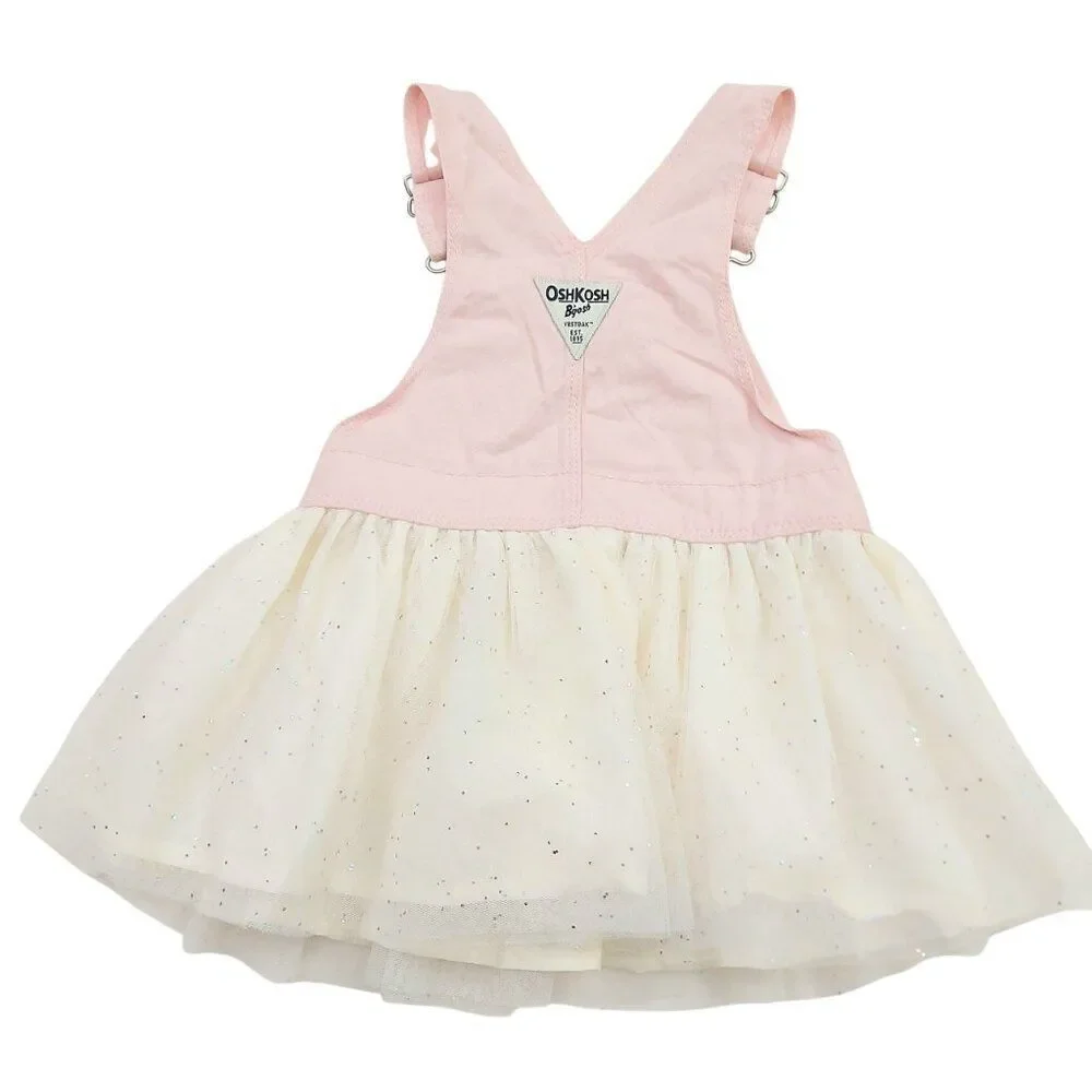 Oshkosh B'gosh Dress Baby 18 Months Pink Cream 100% Cotton Lined Tulle Unicorn